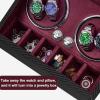 imageJampampT Technology 4 Watch Winder for Automatic WatchesWatch Winder Box with 6 Watch Storages  LED LightQuiet Mabuchi Motor4 Rotation ModesAC Adapter Black Carbon Fiber LeatherRed Carbon Fiber Leather