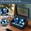 imageJampampT Technology 4 Watch Winder for Automatic WatchesWatch Winder Box with 6 Watch Storages  LED LightQuiet Mabuchi Motor4 Rotation ModesAC Adapter Black Carbon Fiber LeatherPU Snake Skin