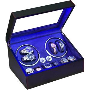 imageJampampT Technology Watch Winder for Automatic WatchesAutomatic Watch Winder with LED Light6 Watch Winder  6 Storage Case with Quiet Motor for ManWomans WatchesPU Snake SkinBlack Carbon Fiber Leather